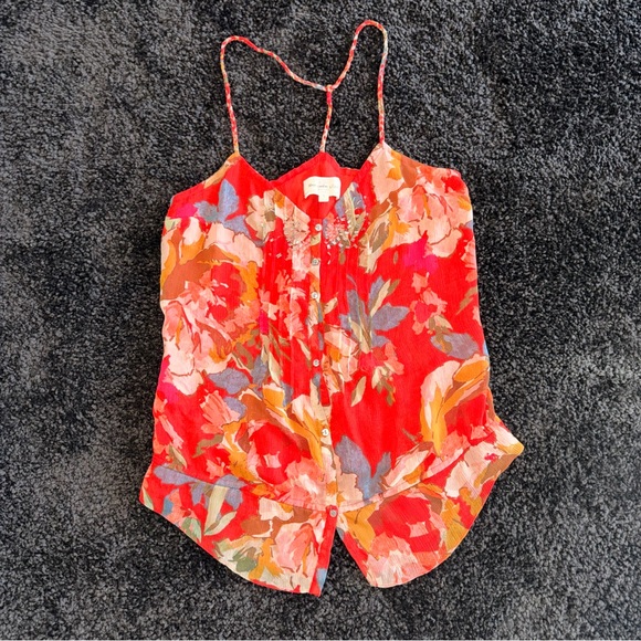 Abercrombie & Fitch Tops - Abercrombie & Fitch Floral Cami Red Pink Button Front Spaghetti Strap Top S